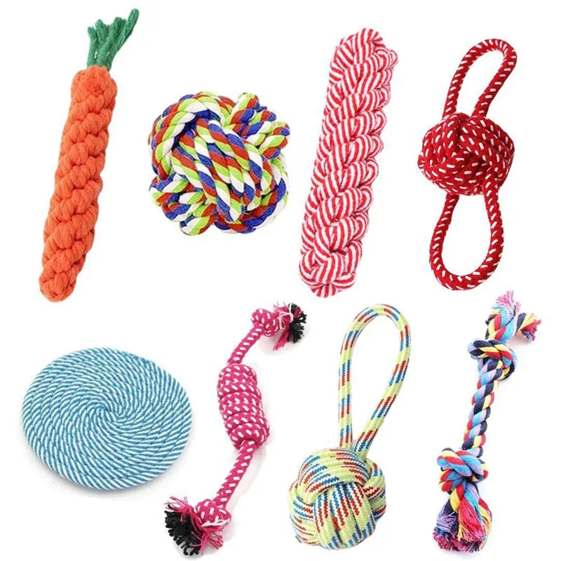 Dog Toy Carrot Knot Rope Ball Cotton Rope Dumbbell Puppy Cleaning Teeth Chew Toy Durable Braided Bite Resistant Pet Supplies