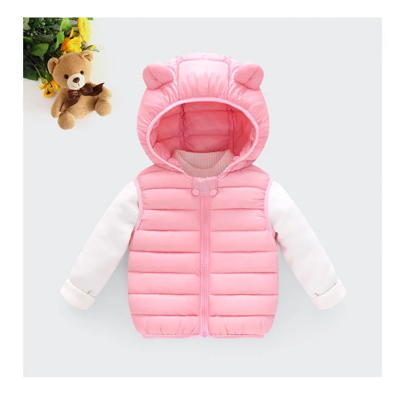 Baby Boys Girl Warm Down Vest Toddler Cotton Waistcoat Children Autumn and Winter Clothes Kids Hooded Jackets 1-6 Years Old