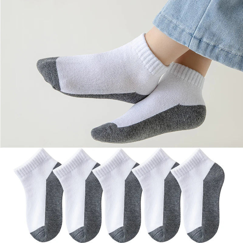 5 Pairs/Lot 2024 New Summer Children Socks Cotton Kids Teen Fashion Black White Gray For 1-12 Years Student Baby Girl Boy Socks