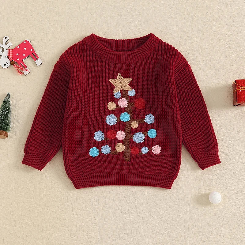 0-3Years Baby Boy Girl Christmas Sweaters Fall Winter Tree Pattern Long Sleeve Crew Neck Warm Knit Pullover Tops Kids Knitwears