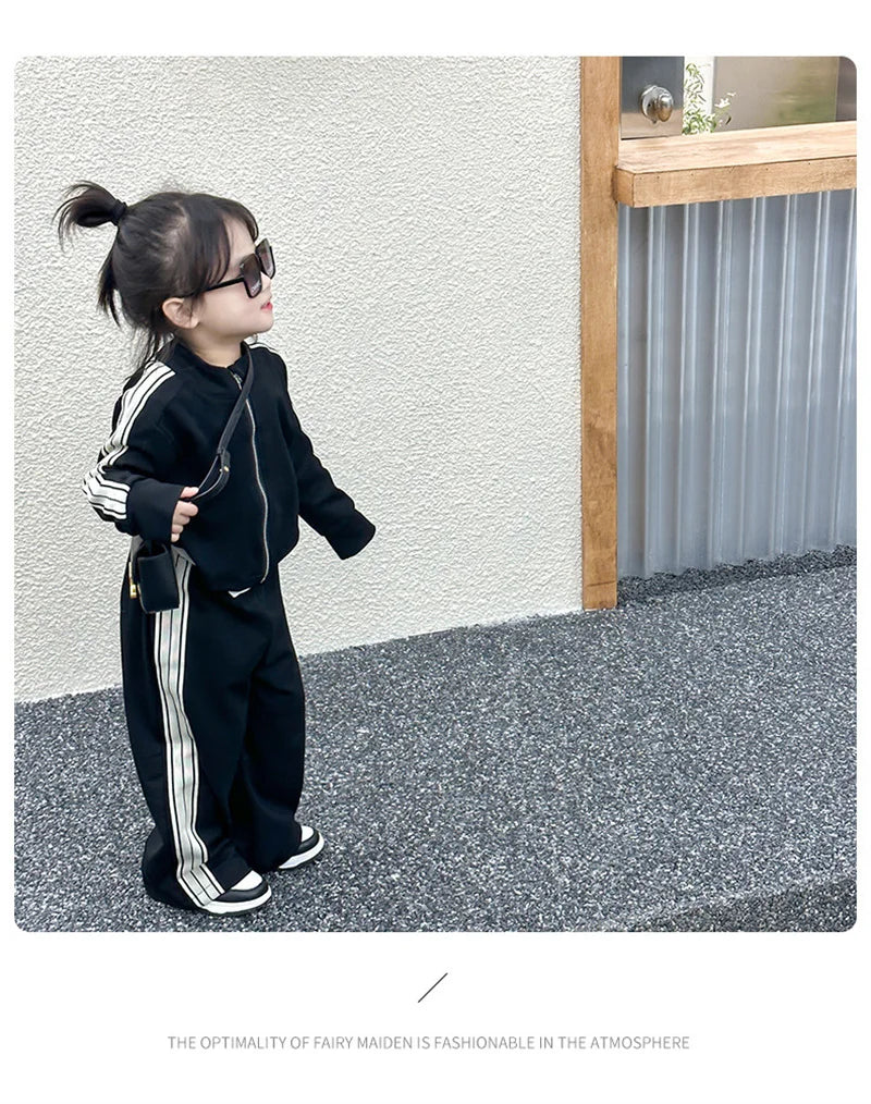 Girls Fashion Sets 2024 New Spring Autumn Sports Casual Suits Kids Long-sleeved Jacket+Pants 2Pcs Outfits Children Trend Clothes