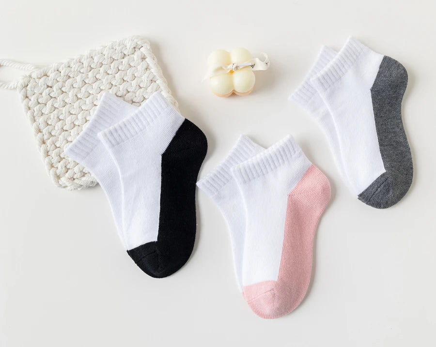 5 Pairs/Lot 2024 New Summer Children Socks Cotton Kids Teen Fashion Black White Gray For 1-12 Years Student Baby Girl Boy Socks
