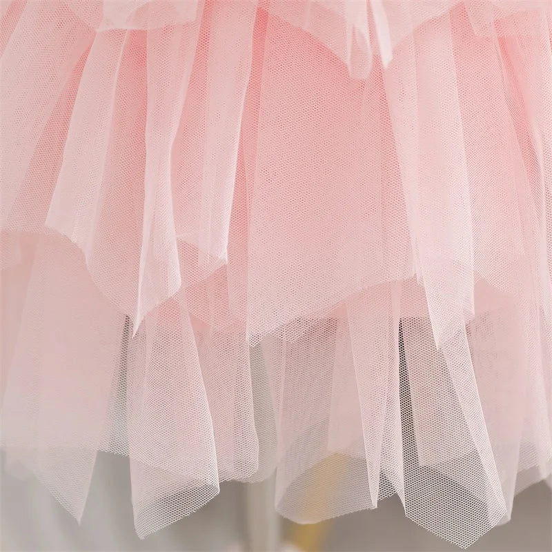 Flower Girl Dresses for Wedding Kids Lace Backless Tulle Tutu Princess Prom Party Clothes Baby 1st Birthday Baptism White Dress