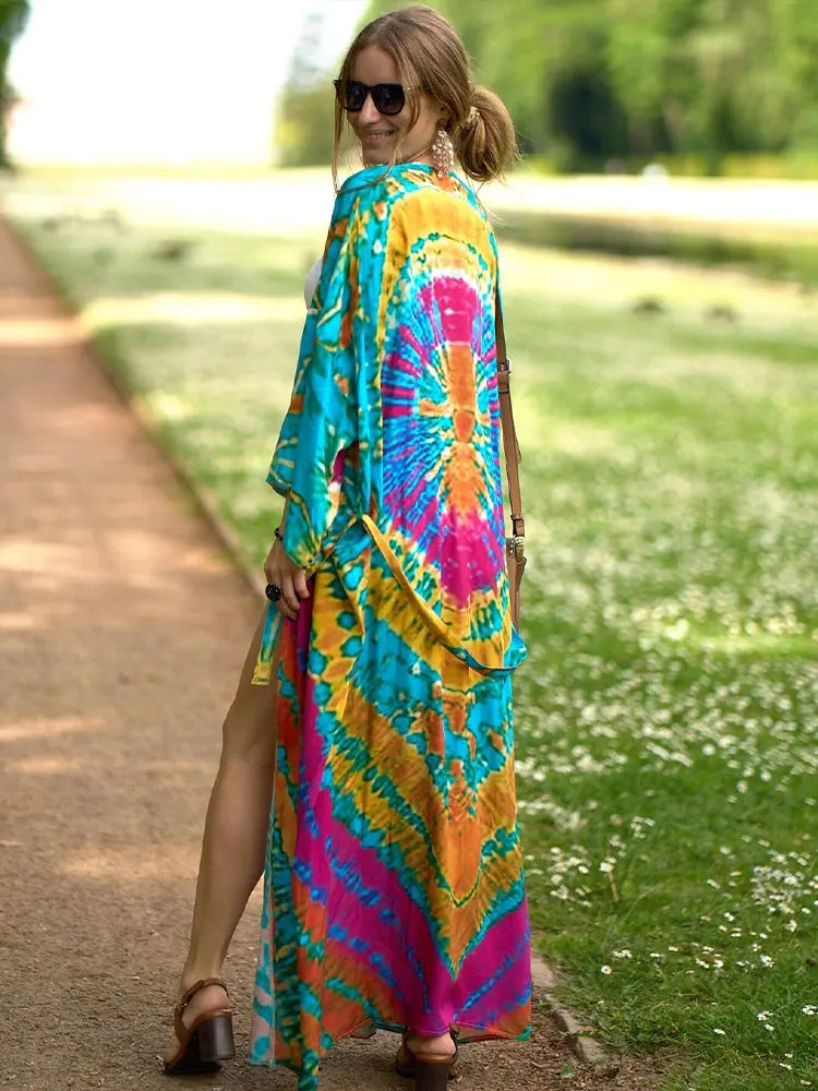 Embroidery Kaftan Beach Tunic Beach Cover up Saida de Praia Swimsuit Women Bikini cover up Pareo Sarong Beachwear Q882