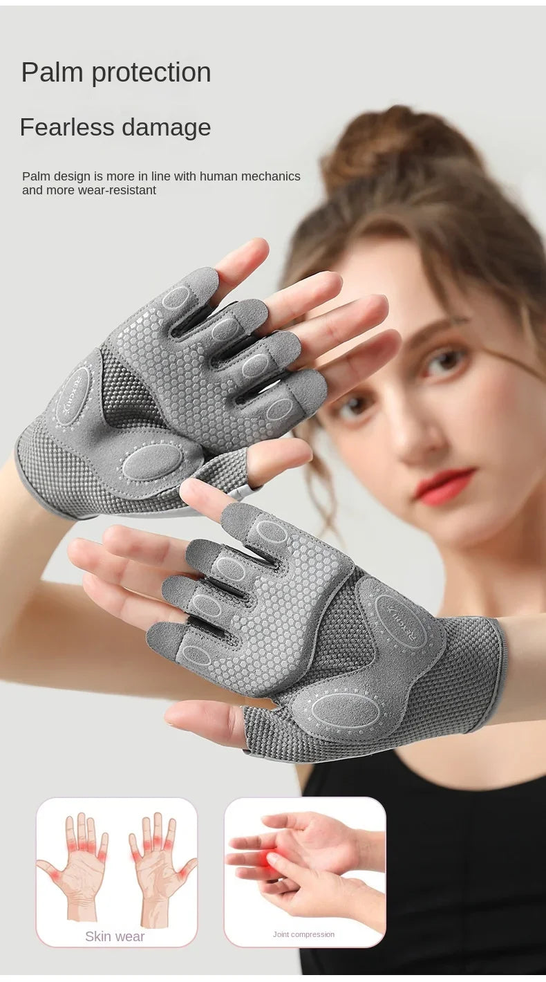 Women's Sports Gloves Fitness Outdoor Sports Anti Slip and Shock-absorbing Half Finger Gloves Durable and Breathable