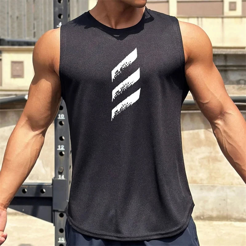 Sports Fitness Vest Sleeveless Quick Dry Breathable Running Top Trend Men's Pull-over Crewneck Mesh Vest Summer New Style