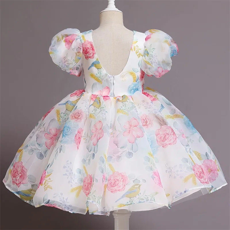 Girls White Cake Layers Dresses Kids Pull Sleeve Elegant Party Wedding Birthday Tutu Princess Vestidos Children Summer Clothes