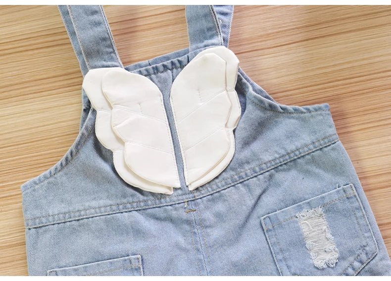 IENENS Baby Dungarees Girls Overalls Hole Wash Jeans Rainbow Print Trousers Denim Jumpsuit Toddler Infant Long Pants 0-4 Years