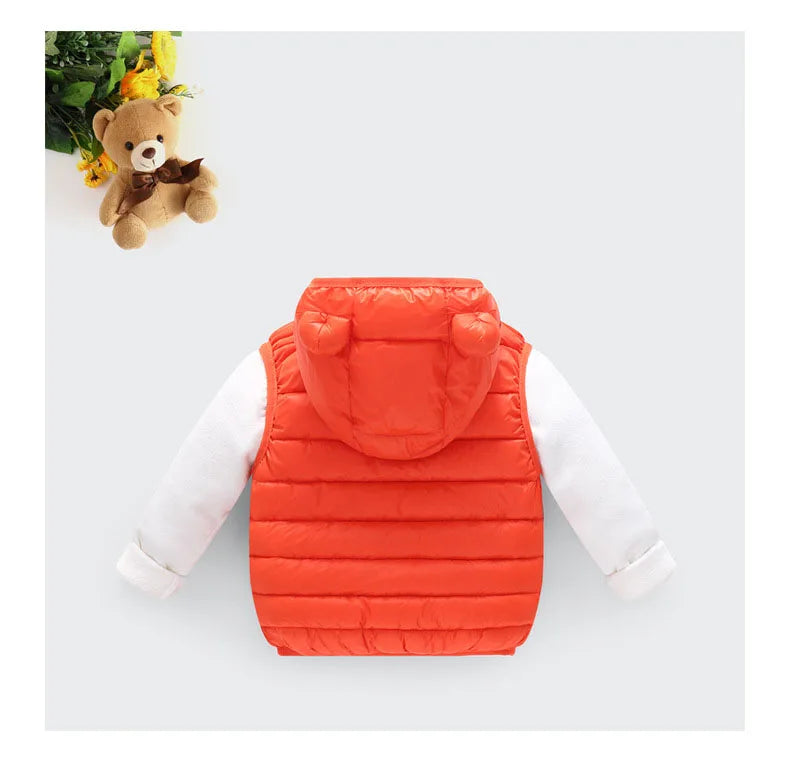 Baby Boys Girl Warm Down Vest Toddler Cotton Waistcoat Children Autumn and Winter Clothes Kids Hooded Jackets 1-6 Years Old