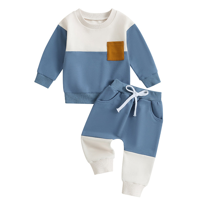 2023-05-19 Lioraitiin 0-3Years Baby Boy 2Pcs Autumn Pants Set Contrast Color Long Sleeve Crew Neck Sweatshirt Sweatpants Clothes