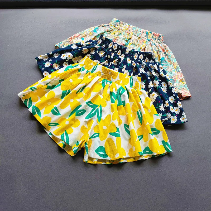 Floral Flowers Kids Shorts for Girls Wide-Leg Beach Shorts Summer Children Short Pants