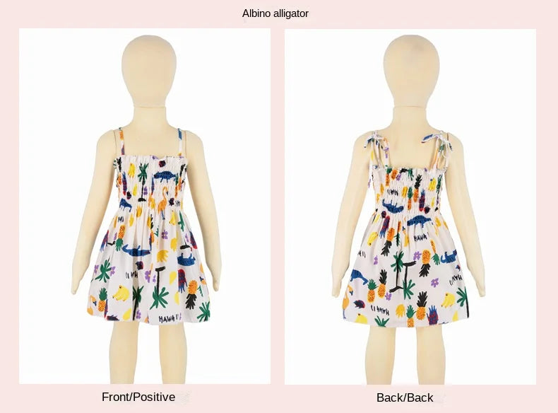 2024 Summer Baby Girl Floral Dress Children's Casual Toddler Kids Cotton Clothes Dress for Girls Sleeveless Sling Beach Sundress