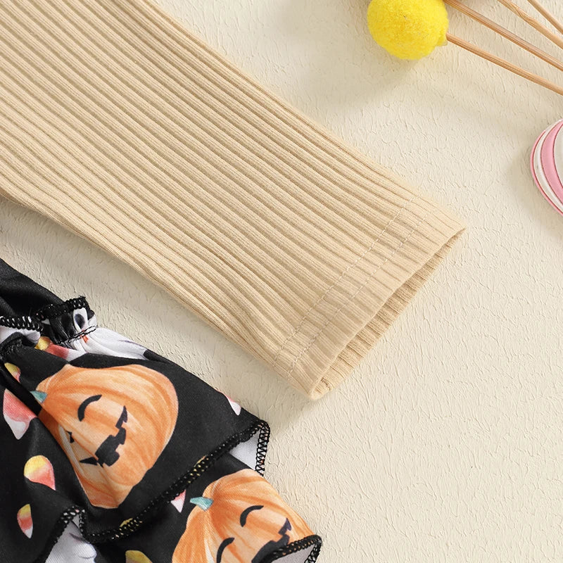2024-05-23 Lioraitiin Baby Girls Halloween Jumpsuits Pumpkin Print Long Sleeve Romper and Cute Headband Set for Infant Outfits