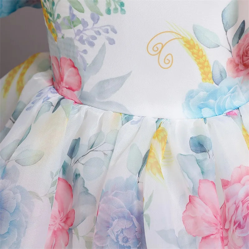Girls White Cake Layers Dresses Kids Pull Sleeve Elegant Party Wedding Birthday Tutu Princess Vestidos Children Summer Clothes