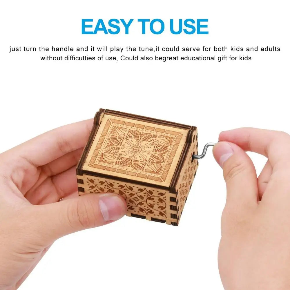 Wooden Hand-Cranked Music Box Vintage Engraving Music Box Can't Help Falling in Love Valentines Day Gift Birthday Presents
