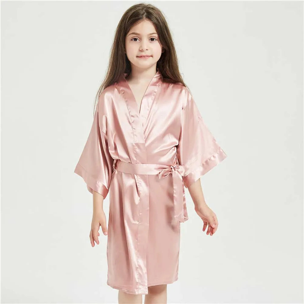 Pink Bathrobes for Girls Nightwear Satin Silk Kids Robes Summer Girl Nightgown Sleepwear Children Kimono Wedding Spa Party Dress