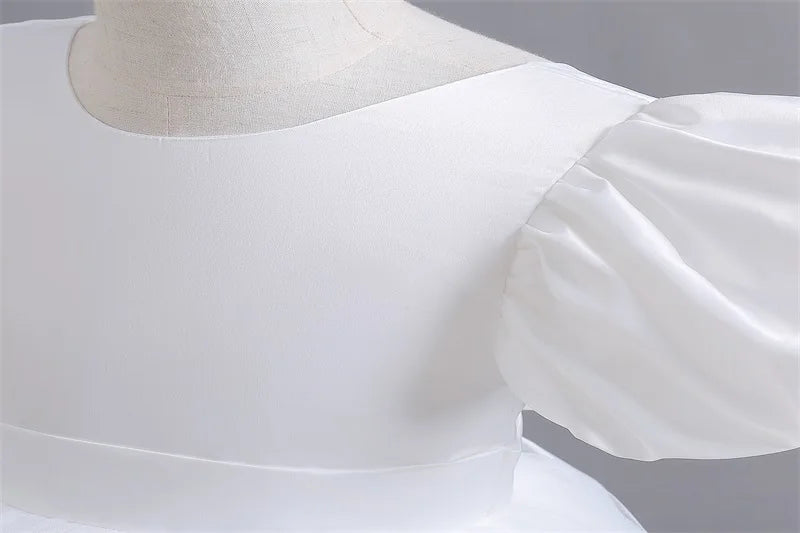 Girls White Cake Layers Dresses Kids Pull Sleeve Elegant Party Wedding Birthday Tutu Princess Vestidos Children Summer Clothes