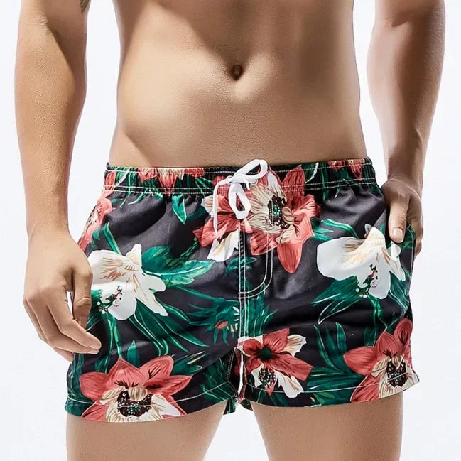 SEOBEAN Mens Board Swim Shorts Men Beach Swimming Suit Bermuda Surf Short Flowers Pattern Pocket Design for Man Sea GYM Wear