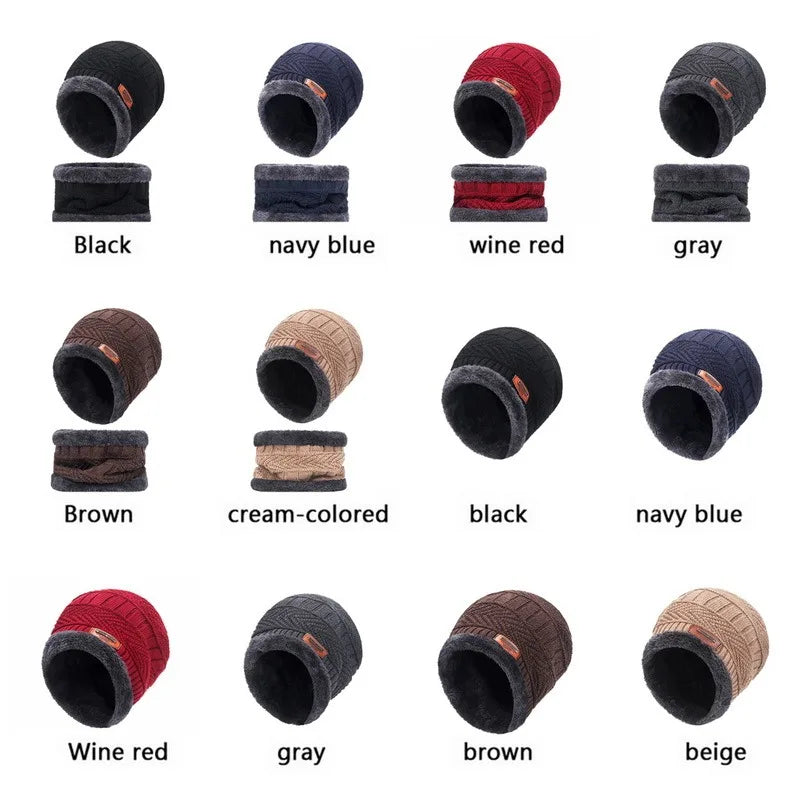 Winter Beanie Hat For Men Fleece Scarf Women Knitted Hat Warm Cap Thick Wool Neck Warmer Scarf Balaclava Mask Skullies Beanies