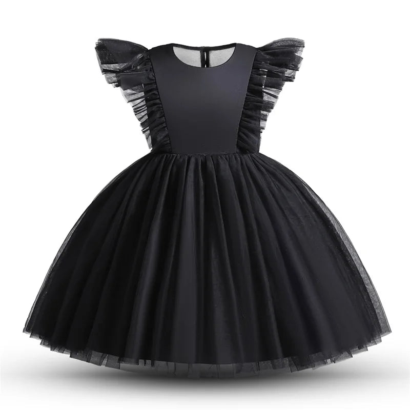 Girls White Cake Layers Dresses Kids Pull Sleeve Elegant Party Wedding Birthday Tutu Princess Vestidos Children Summer Clothes