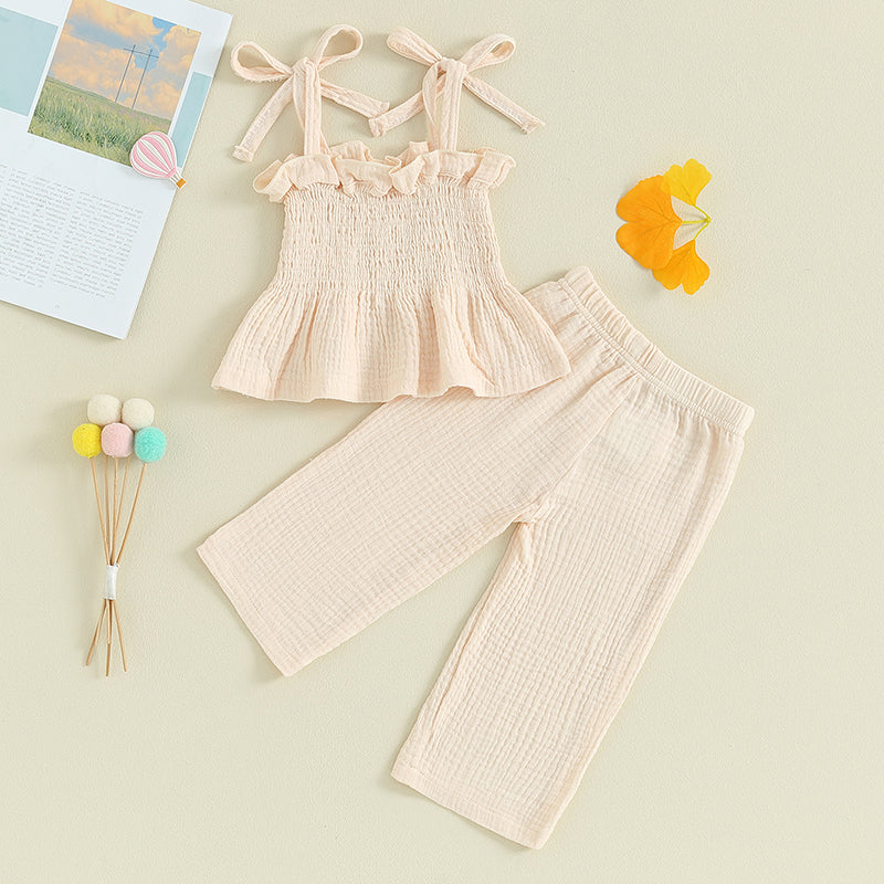 Suefunskry Toddler Girls 2Pcs Outfits Solid Color Sleeveless Camisole and Elastic Pants Set Baby Summer Clothes 6M-3Y