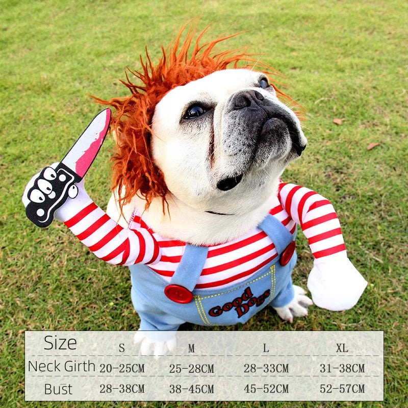 Small and Medium Sized Pet Dog Funny Clothes Cosplay Fatal Dolls Henshin Outfit Wig Upright Scary Costume Halloween Gatherings