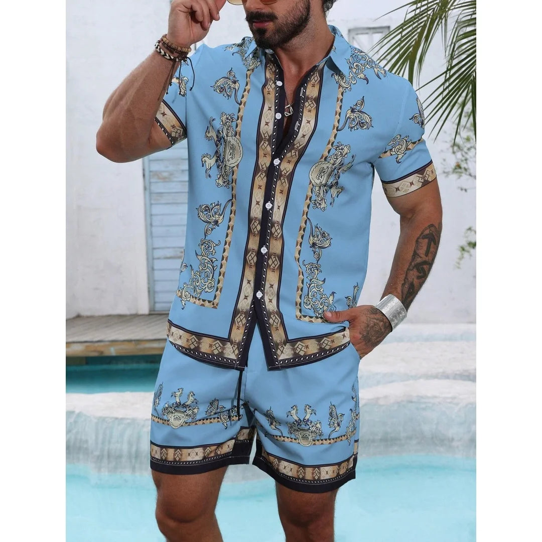 Striped shirt set Men's Short-sleeved Shirt Summer Short-sleeved Shirt Beach Shorts Men's Suit Street Casual y2k Shorts Leisure