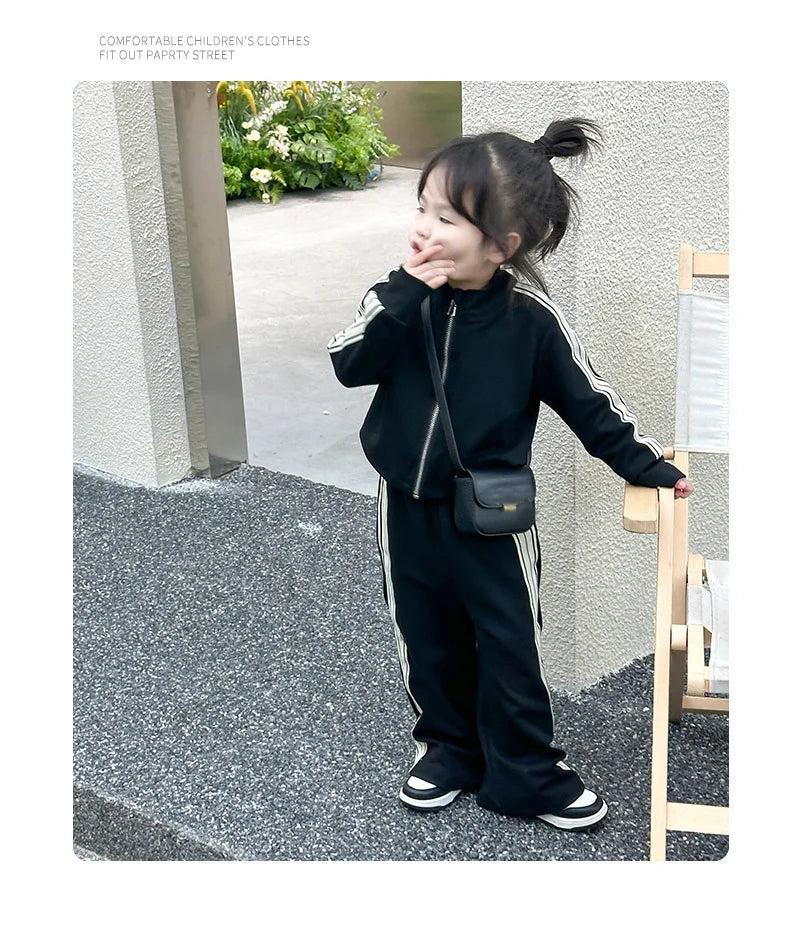 Girls Fashion Sets 2024 New Spring Autumn Sports Casual Suits Kids Long-sleeved Jacket+Pants 2Pcs Outfits Children Trend Clothes