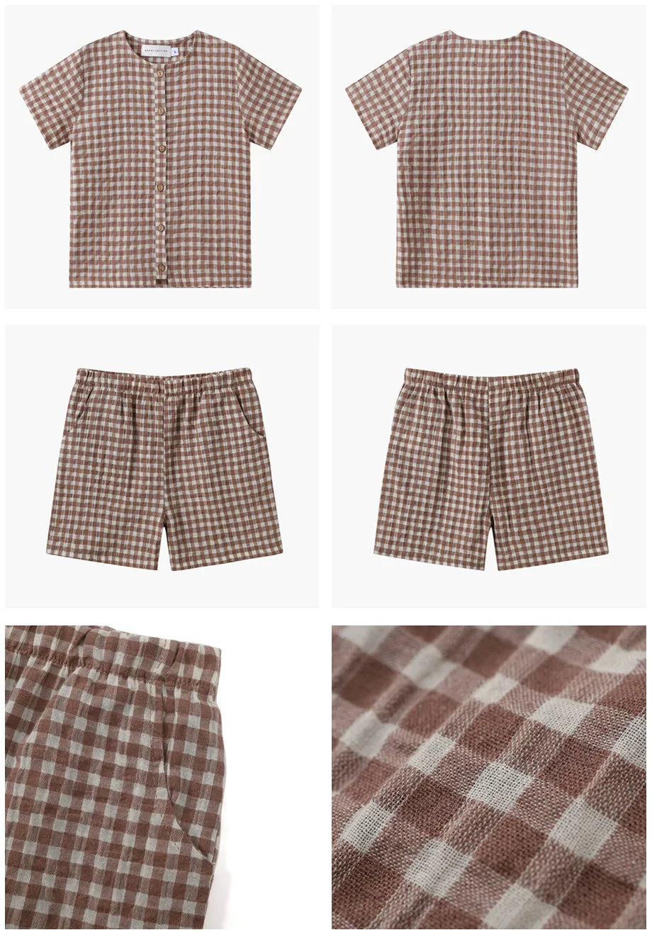 Clearance AS 2024 Summer Gingham Collection plaid Family matching baby kids boys girls clothes cotton linen fabric kids wear