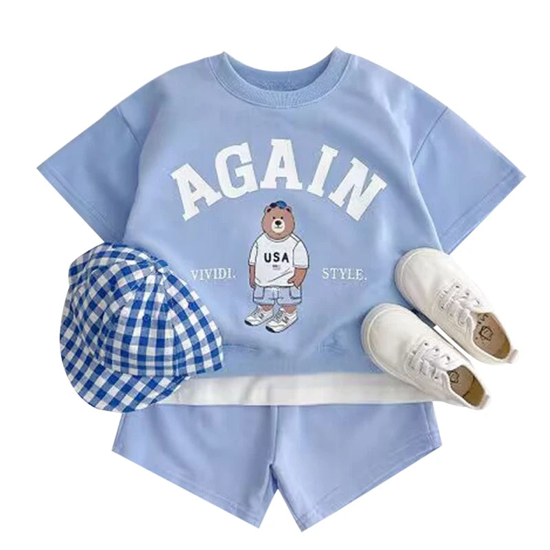 Fashion girls Toddler Baby Korea Clothing Fall Clothes Sets Baby Boys Set Kids Sports Bear Sweatshirt Pants 2Pcs 2 to 8 year
