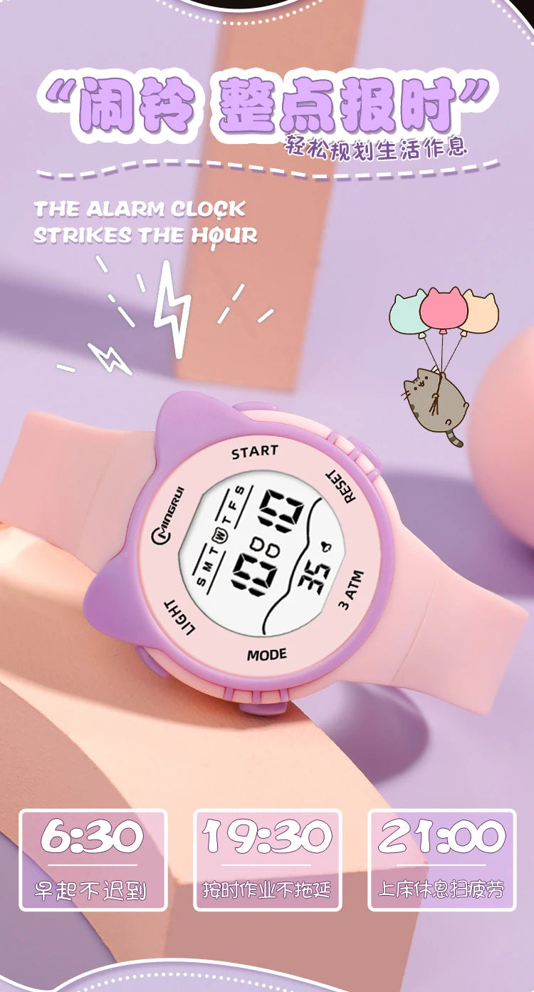 UTHAI C16 Girls And Boys Cute Meow Star Watches Kids Children's Junior High School Waterproof Alarm Clock Electronic Watch