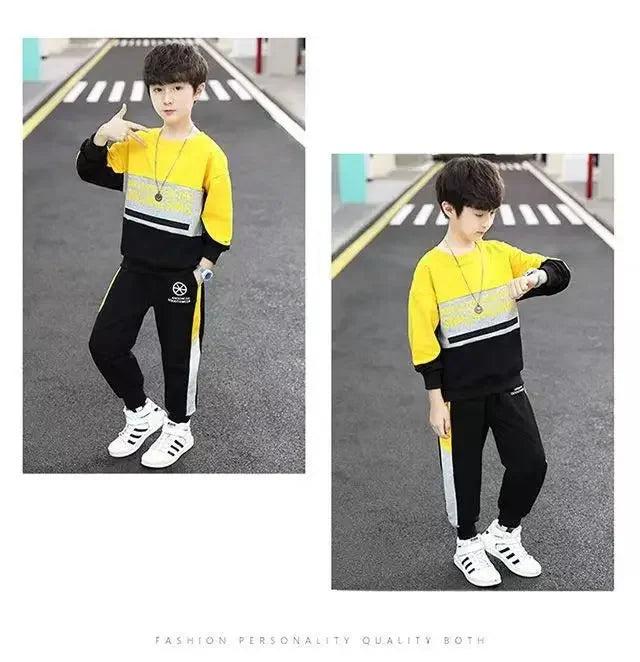 2024 autumn winter Boys Tracksuit velvet Children patchwork letters Cotton T-Shirt + Pants Suit Clothes children Set 12 14 Y