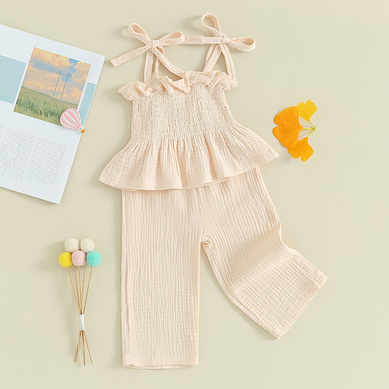 Suefunskry Toddler Girls 2Pcs Outfits Solid Color Sleeveless Camisole and Elastic Pants Set Baby Summer Clothes 6M-3Y