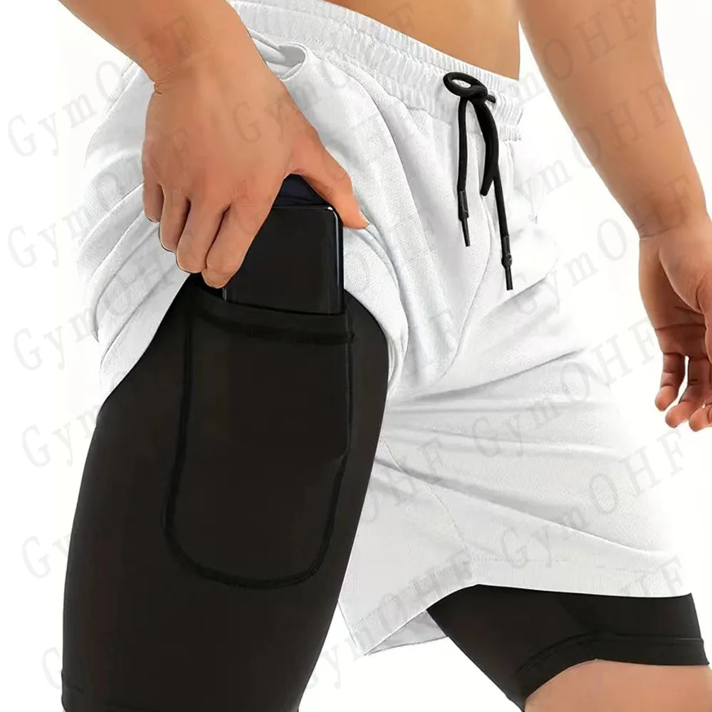 Anime Compression Shorts Men T Shirt Summer Sportswear Gym Jogging Training Workout Male Fitness Sport 2 In 1 Shorts Quick Dry
