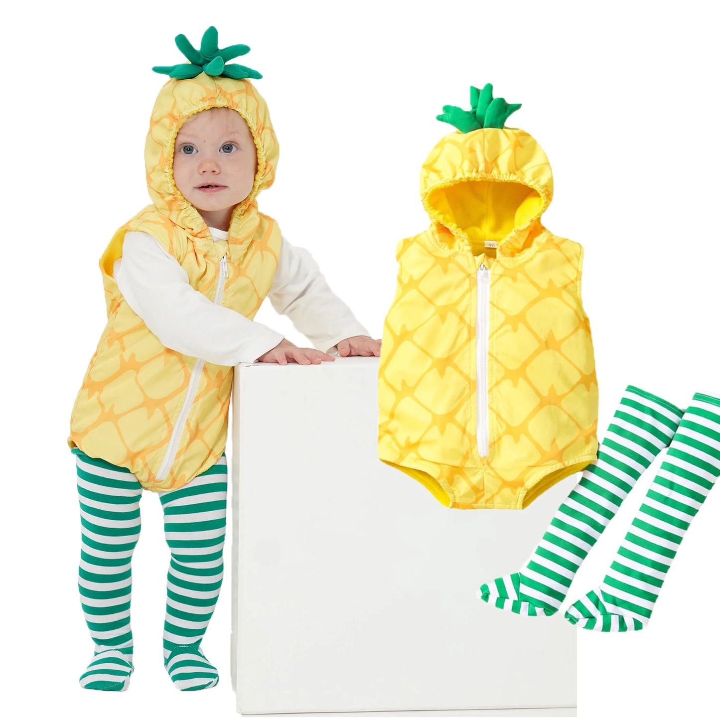 Umorden 0-18M Unisex Baby Yellow Little Chick Costume Hoodie Bodysuit Romper Stocking 2pcs/set Sleeveless Halloween Purim