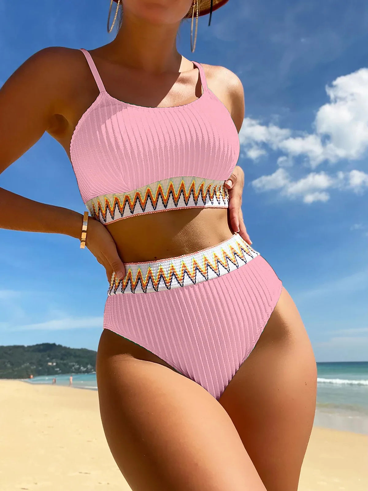 Sexy High Waist Split Bikini Set Colorful Swimming Suits Bathing Suit Women Summer Beachwear Bikinis Fashion Swimwear Swimsuit