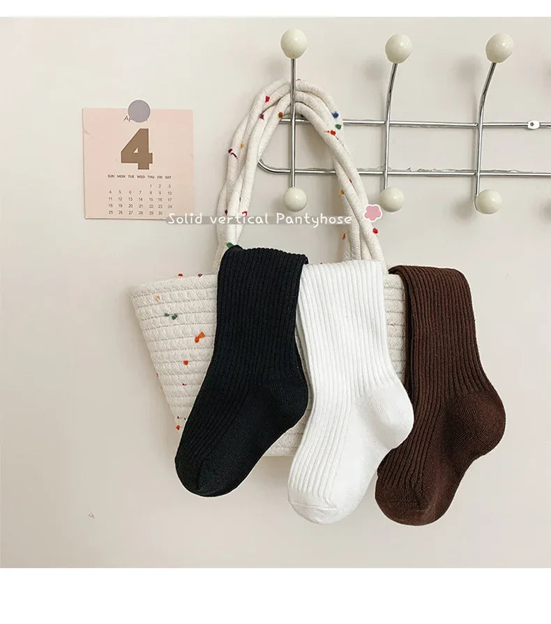 Baby Boys Girls School Student Uniform Pantyhose Pants Striped Leggings Tights Solid Stretch Kids Children Knitting Trousers