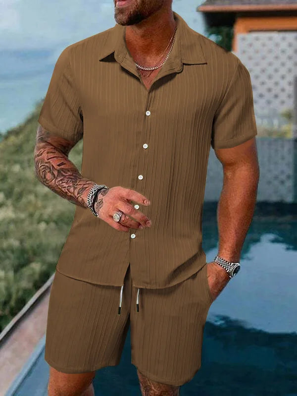 European and American Summer Hot Men's Casual Loose Beach Suit Shirt Shorts Quick Drying Breathable Vacation Style