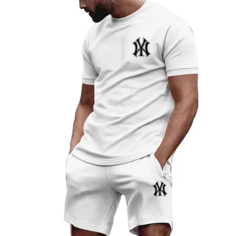 Men's two-piece sportswear, short sleeved T-shirt and pants set, running and fitness sportswear, summer, 2024