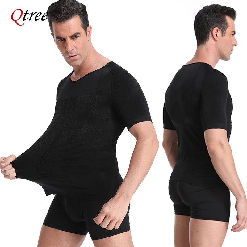 Qtree Men Body Shaper Gynecomastia Compression Shirt Posture Corrector Undershirt Belly Slimming Corrective Waist Trainer Corset