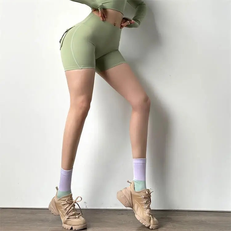 Shorts Women Sport With Pocket Buttocks Fitness Workout High Waist Tights Leggings Push Up Cycling Shorts Scrunch Gym Clothing