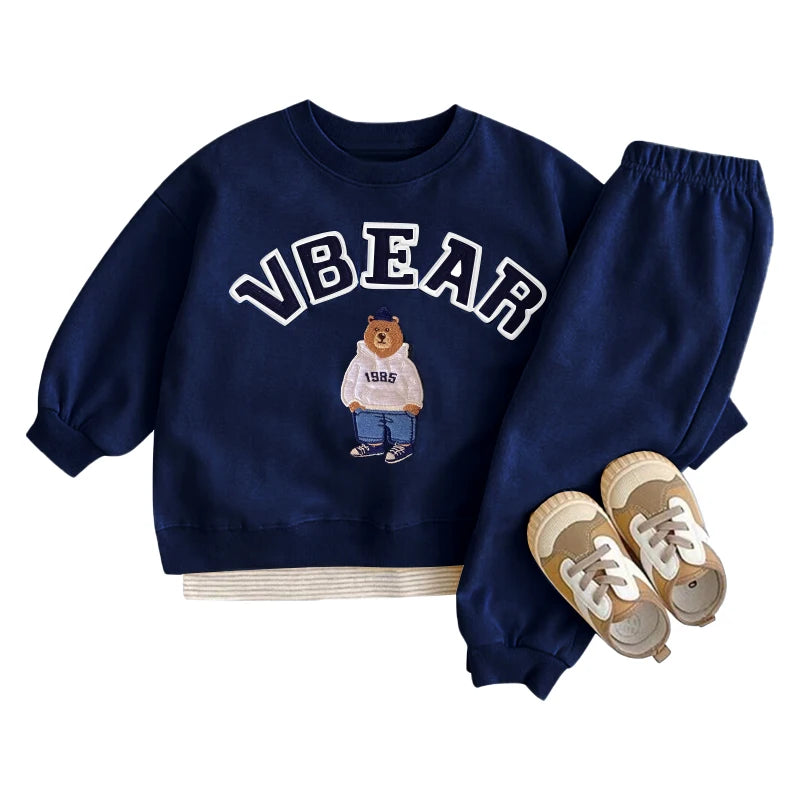 Fashion girls Toddler Baby Korea Clothing Fall Clothes Sets Baby Boys Set Kids Sports Bear Sweatshirt Pants 2Pcs 2 to 8 year