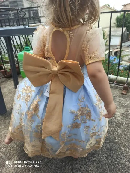 Snow White Princess Flower Dress for Baby Girls Kids Birthday Formal Gala Costumes Baby Girls Christmas Luxury Backless Clothes