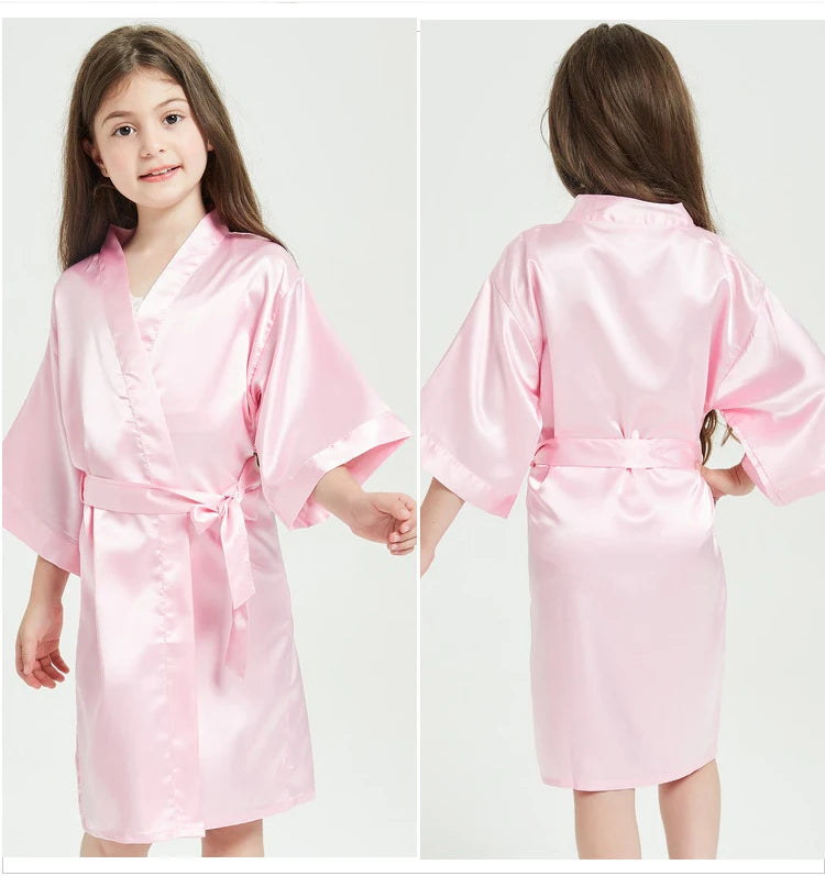 Toddler Girl Nightgown Satin Teenage Red Pink Silk Kimono Spa Bath Robe for Girls Wedding 3 to 4 5 6 7 8 9 10 11 12 13 14 Years