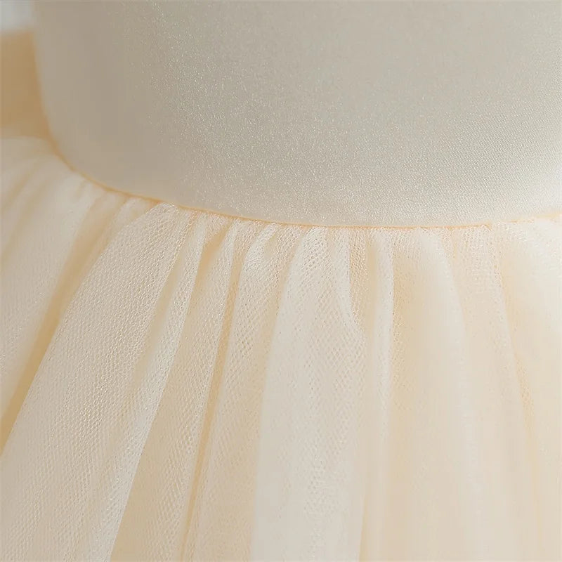 Flower Girl Dresses for Wedding Kids Lace Backless Tulle Tutu Princess Prom Party Clothes Baby 1st Birthday Baptism White Dress