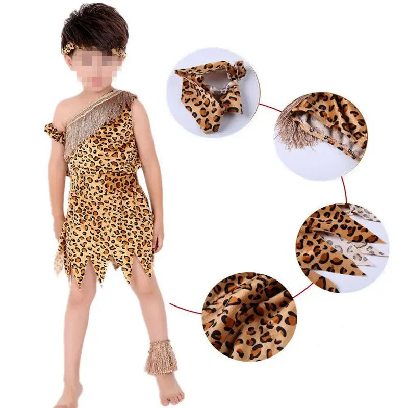Boys Girls African Original Savage Children Wildman Cosplay Costumes Clothing Kids Party Props Halloween