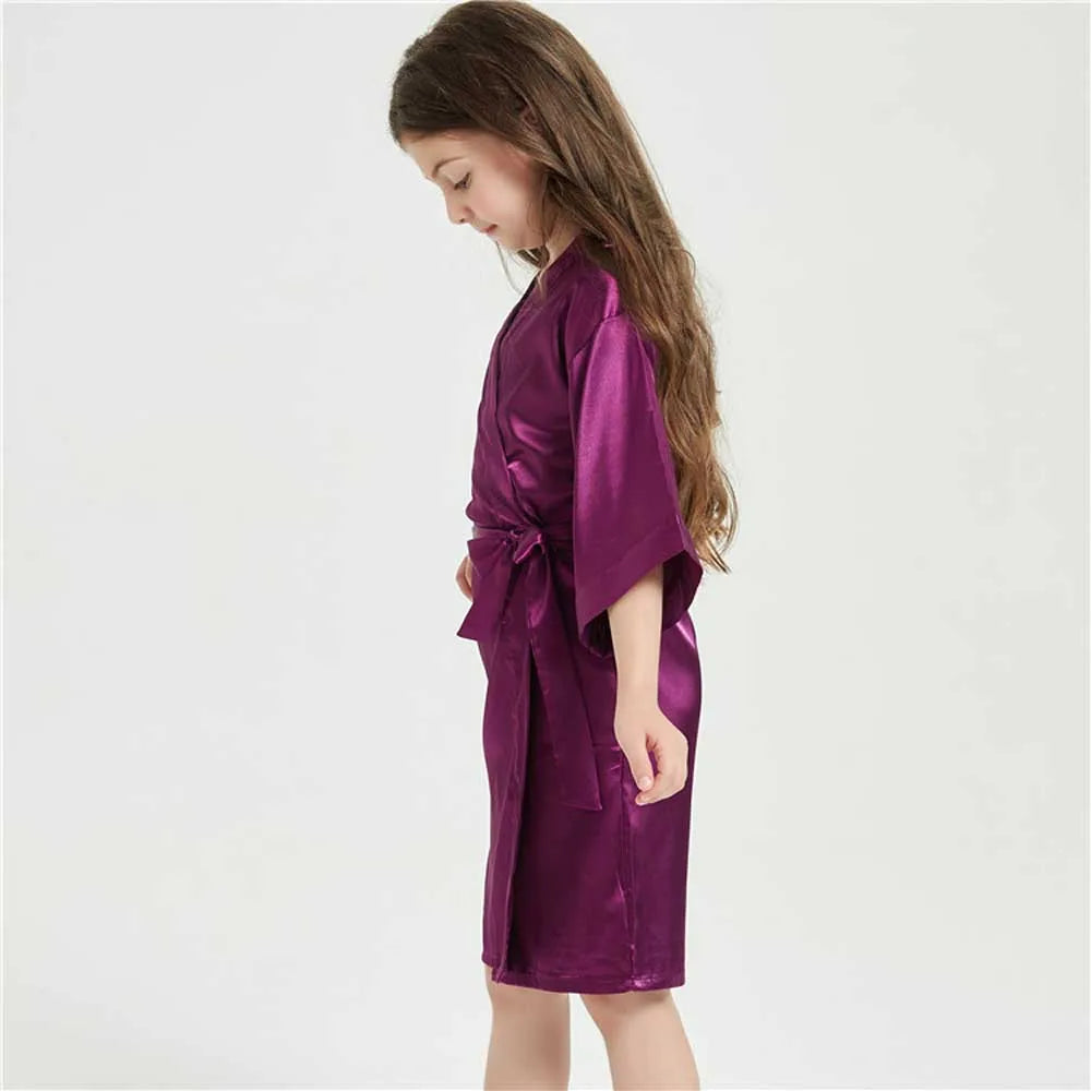 Pink Bathrobes for Girls Nightwear Satin Silk Kids Robes Summer Girl Nightgown Sleepwear Children Kimono Wedding Spa Party Dress