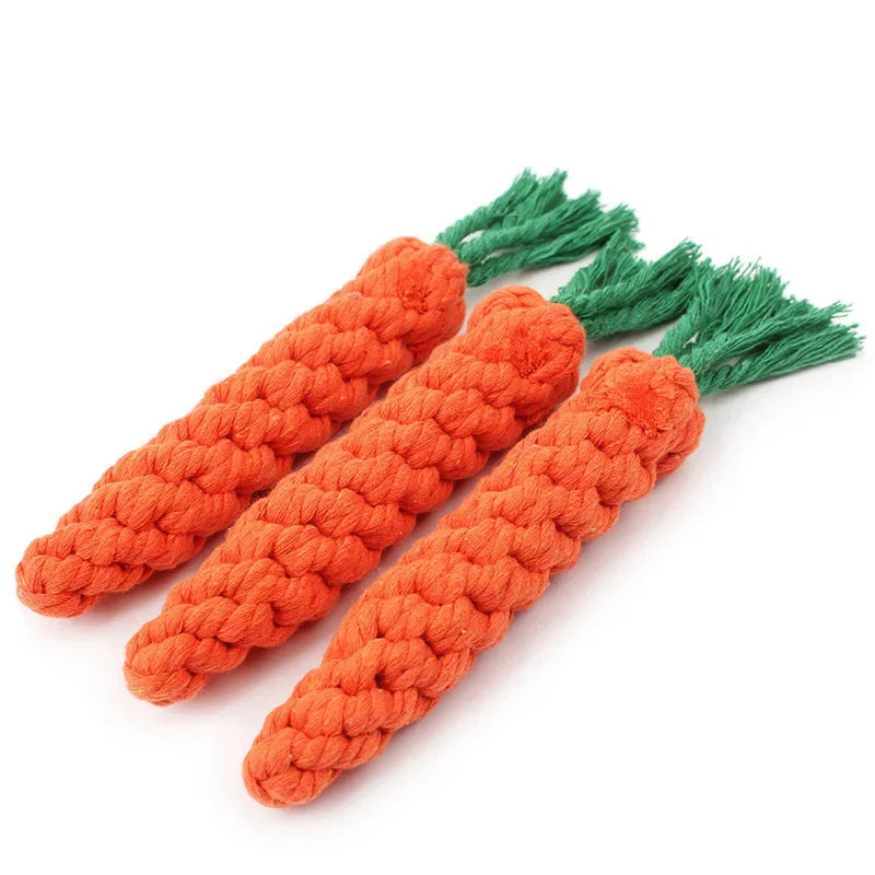 Dog Toy Carrot Knot Rope Ball Cotton Rope Dumbbell Puppy Cleaning Teeth Chew Toy Durable Braided Bite Resistant Pet Supplies
