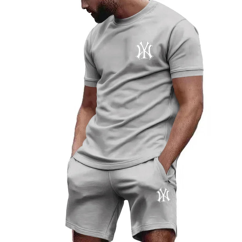 Men's two-piece sportswear, short sleeved T-shirt and pants set, running and fitness sportswear, summer, 2024