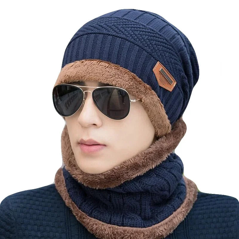 Winter Beanie Hat For Men Fleece Scarf Women Knitted Hat Warm Cap Thick Wool Neck Warmer Scarf Balaclava Mask Skullies Beanies
